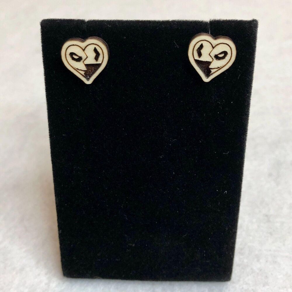 Harley Quinn and The Joker Heart Wood Stud Earrings